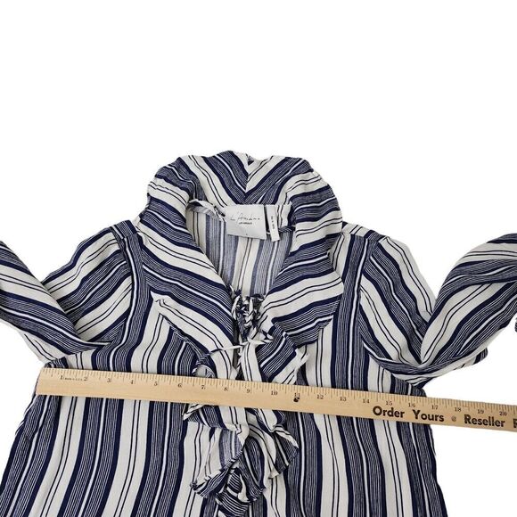 L’Academie Revolve‎ Blouse Small Blue & White Striped Top Ruffled Tie Neck - Picture 8 of 9